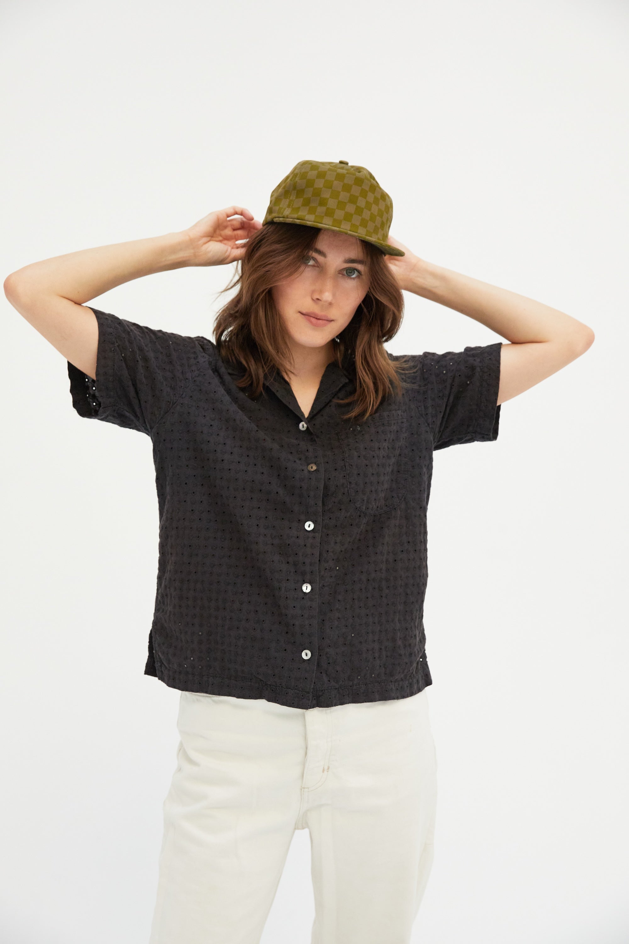Tonal Checkerboard Cotton Twill Snapback Hat with Adjustable Clasp