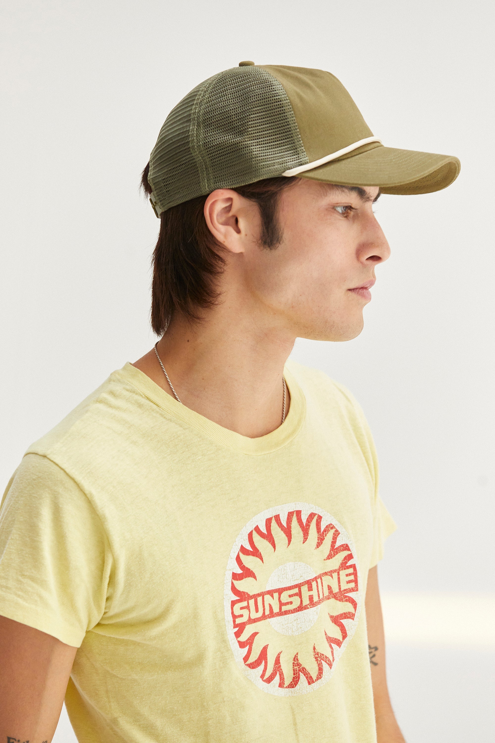Brushed Cotton Rope Trucker Hat with Curved Brim Snapback
