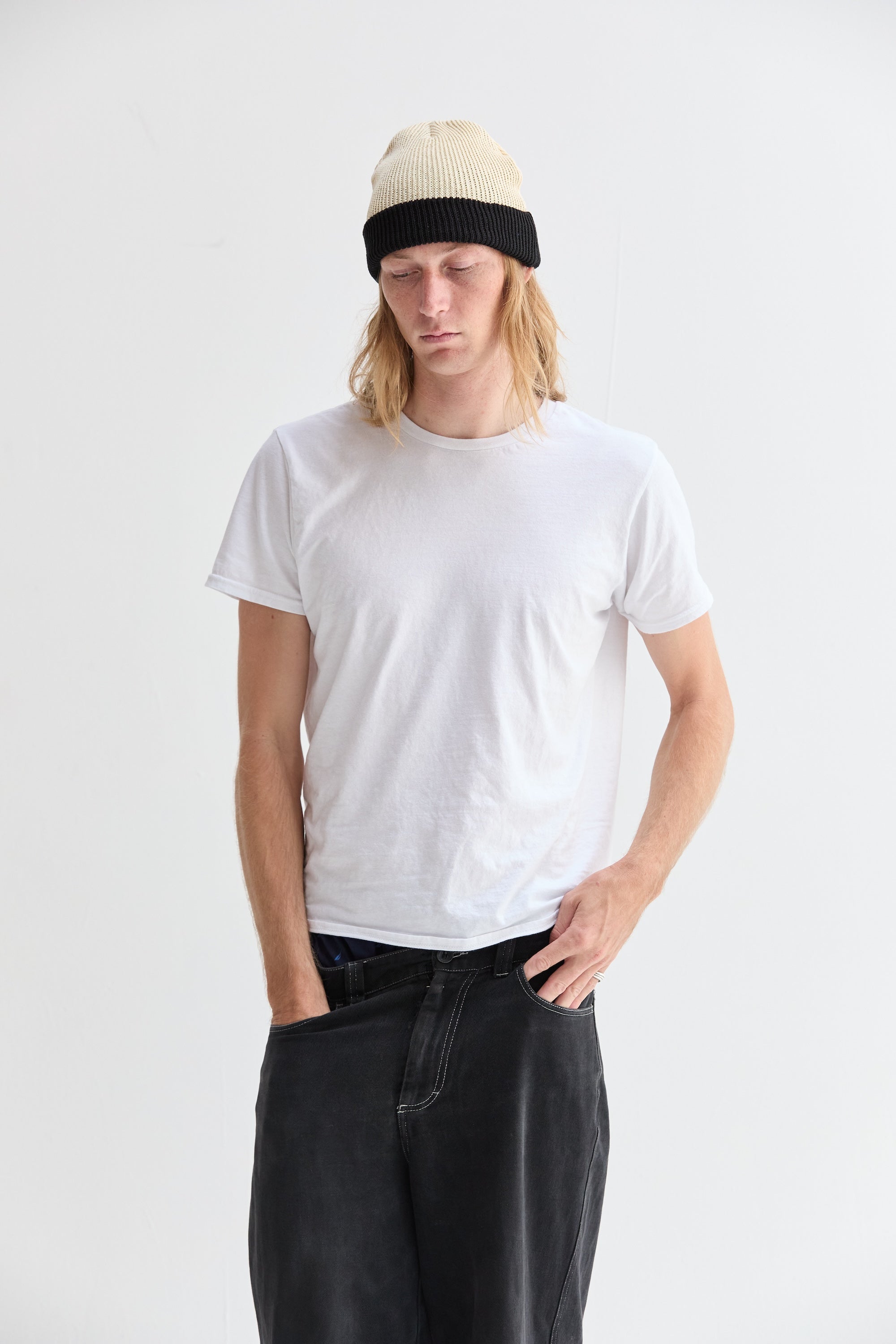 Two-Tone Ramie Cotton Slacker Beanie Ribbed Knit Warmth