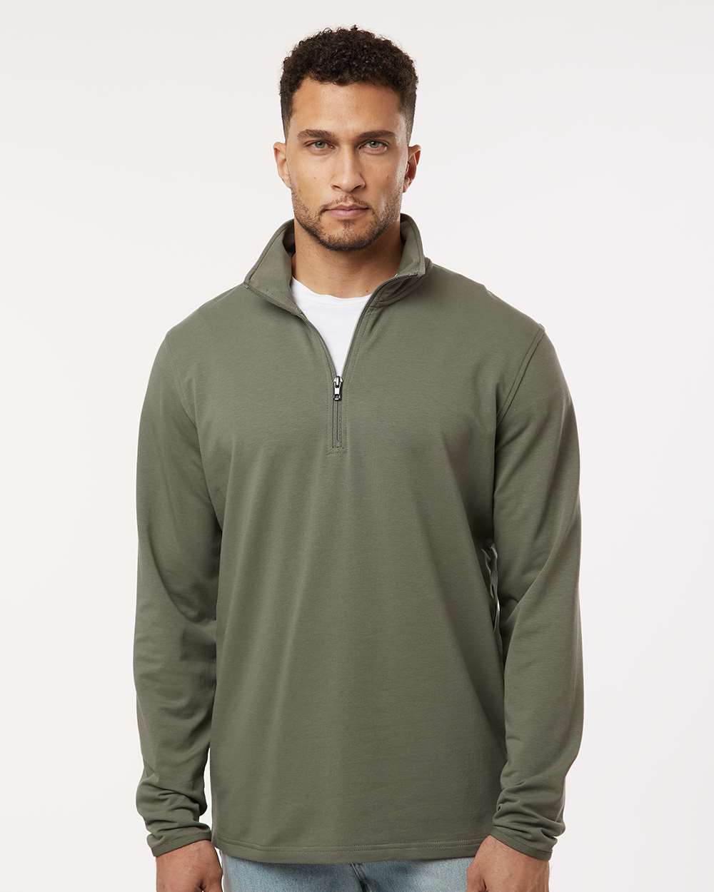Men's Performance Quarter-Zip Pullover French Terry Stretch Cadet Collar