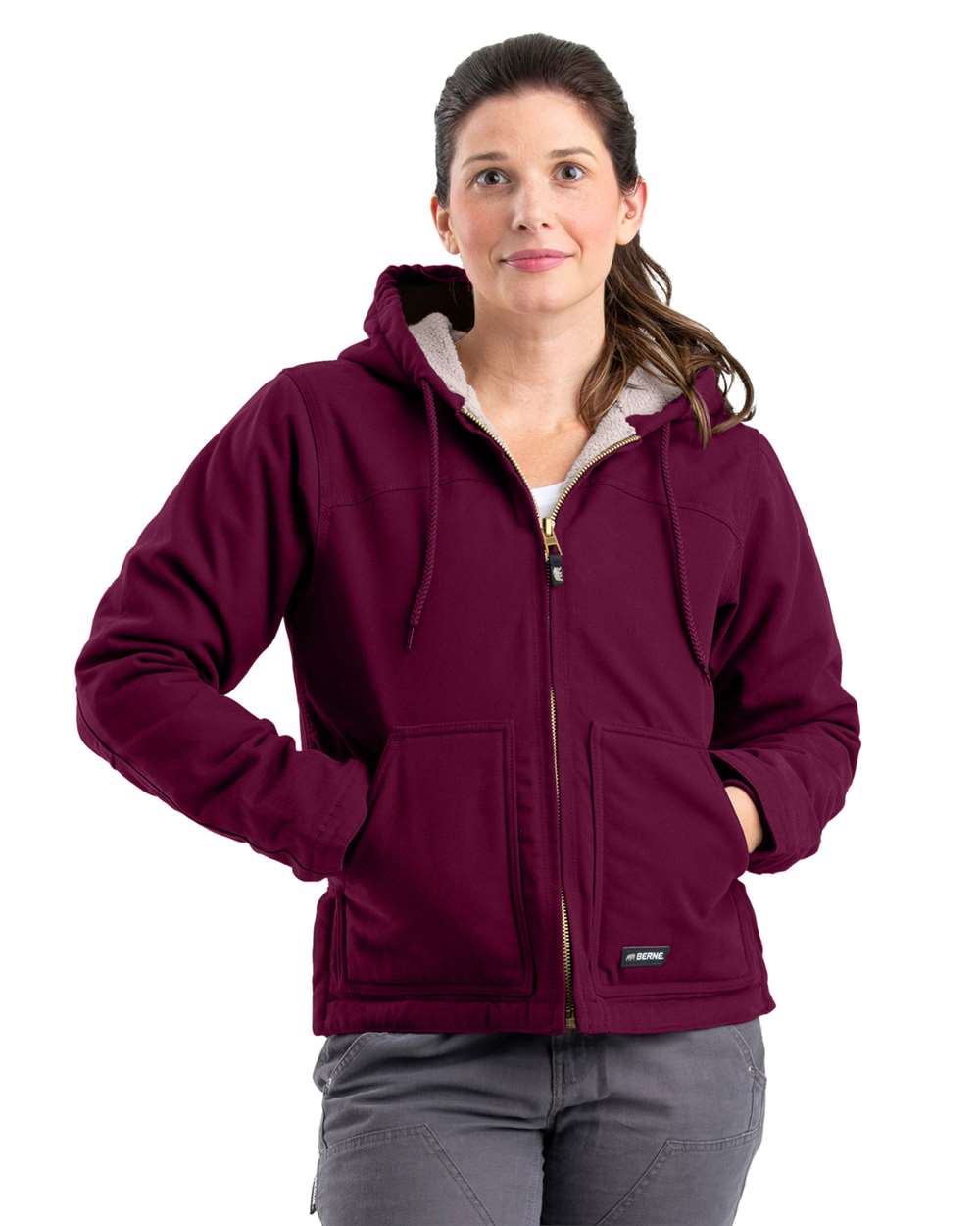 Women's Heavyweight Sherpa-Lined Cotton Duck Hooded Work Coat