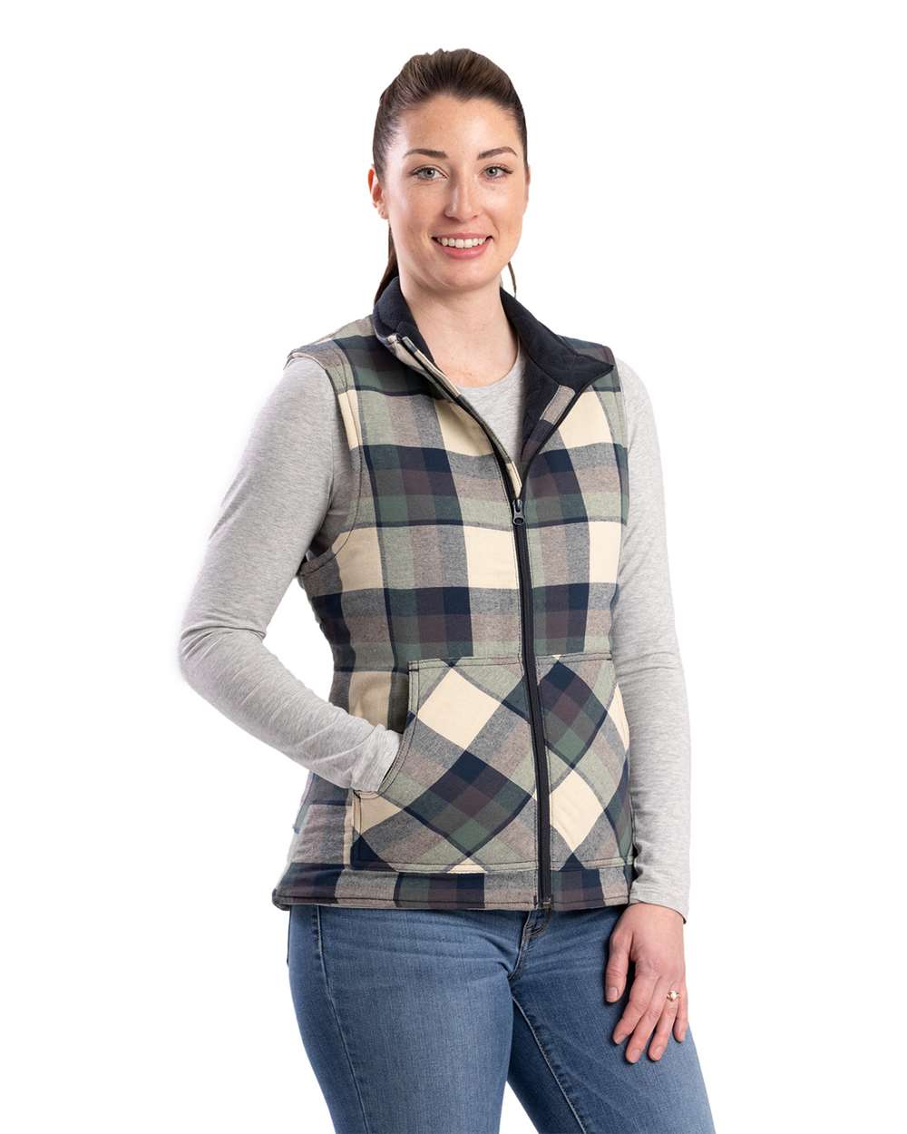 Women's Insulated Flannel Vest with Fleece Lining and Pockets