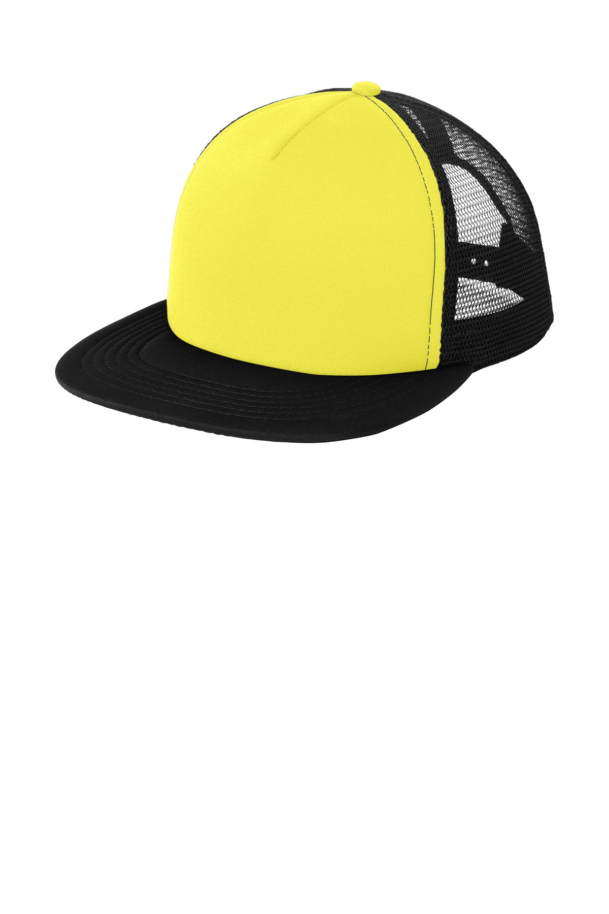 District Flat Bill Snapback Trucker Cap Neon Yellow High-Profile