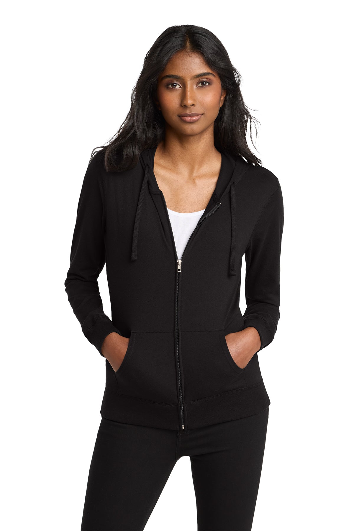 District Women's Fitted Jersey Full-Zip Hoodie 60/40 Cotton Blend