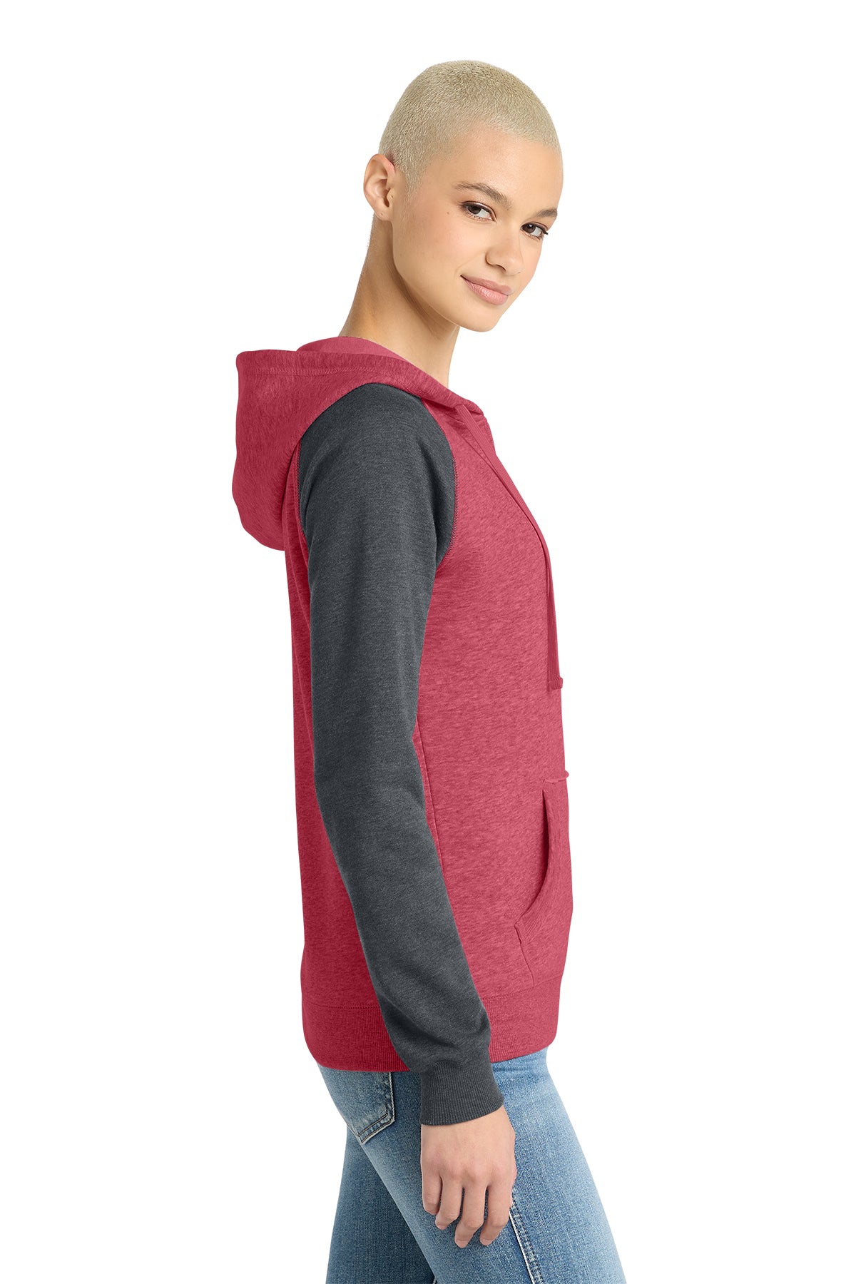 District Women's Lightweight Fleece Raglan Hoodie Heathered Varsity Style