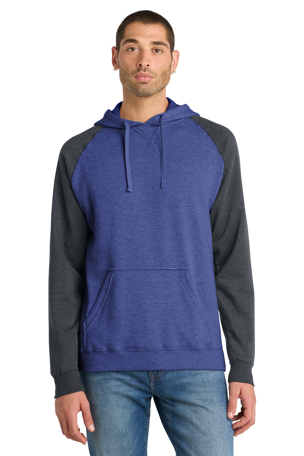 District Lightweight Fleece Raglan Hoodie 55/45 Cotton Polyester Varsity