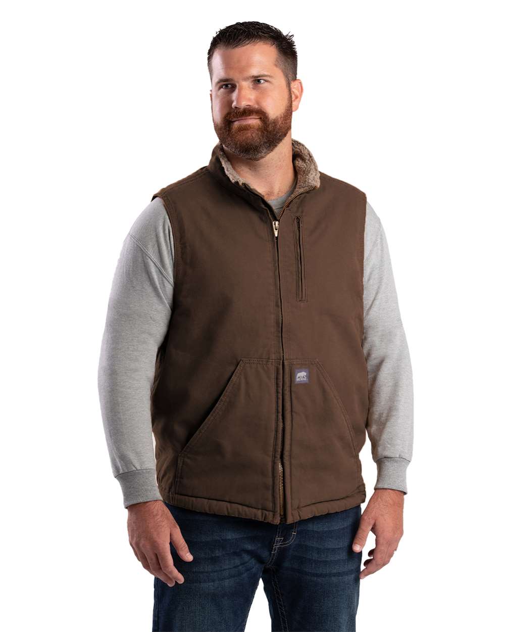 Berne Men's Heartland Sherpa-Lined Washed Duck Work Vest