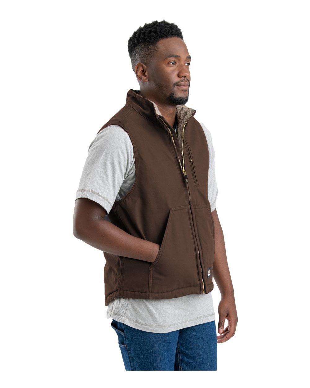 Berne Men's Heartland Sherpa-Lined Washed Duck Work Vest