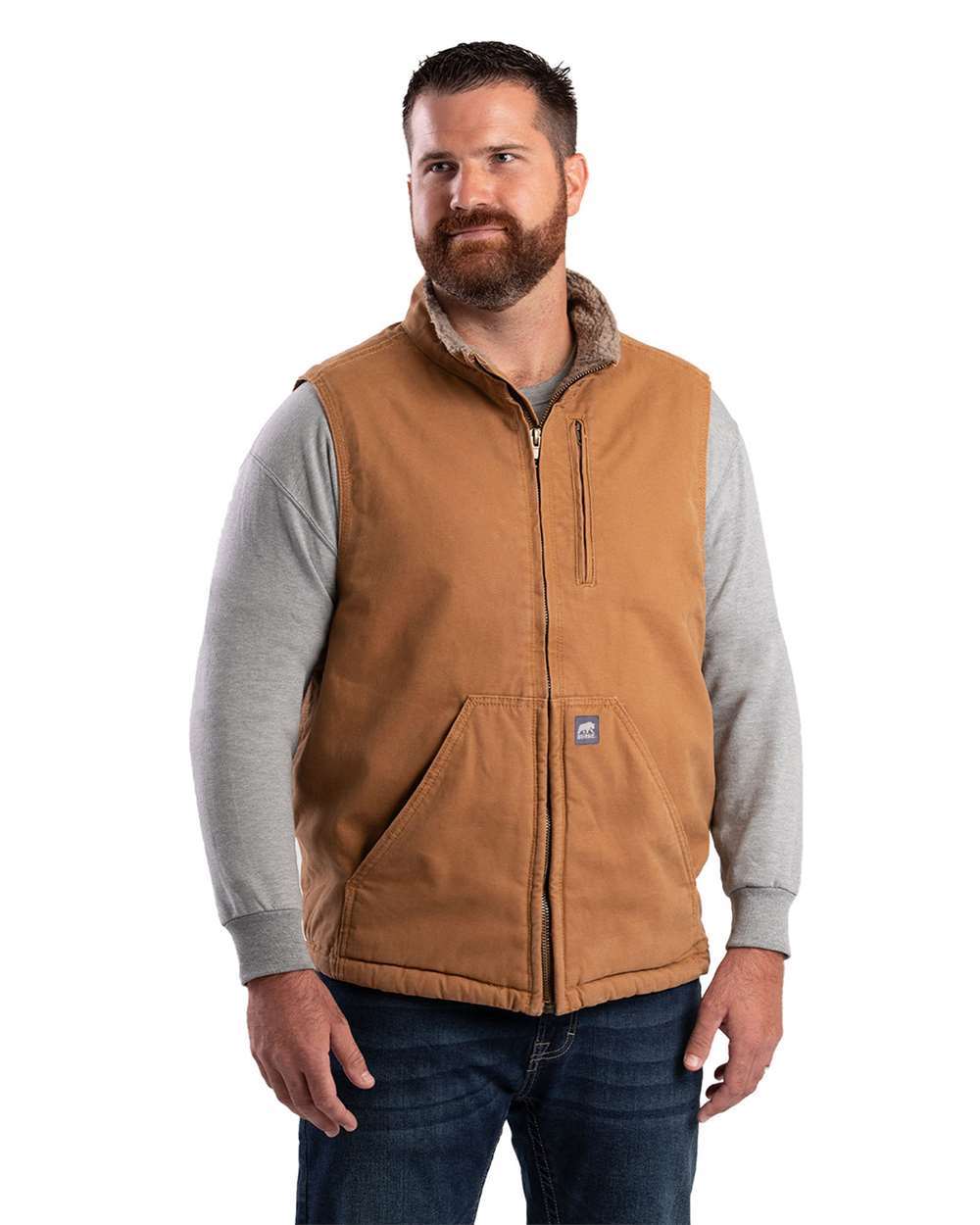 Berne Men's Heartland Sherpa-Lined Washed Duck Work Vest