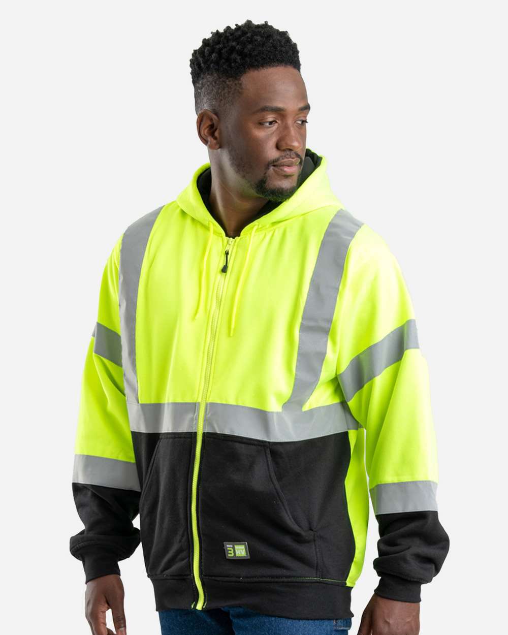 Berne Men's Hi-Vis Class 3 Color Block Full-Zip Hooded Sweatshirt