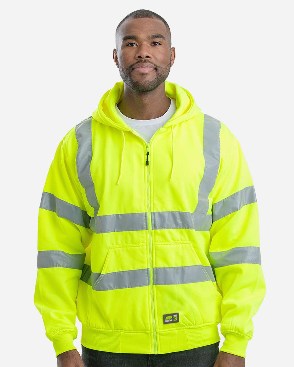 Men's Hi-Vis Class 3 Lined Hooded Sweatshirt with Reflective Tape