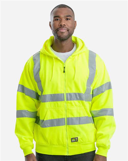 Men's Hi-Vis Class 3 Lined Hooded Sweatshirt with Reflective Tape