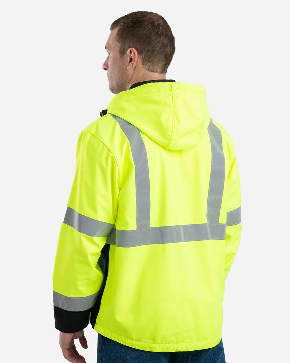 Men's Hi-Vis Class 3 Hooded Soft Shell Water-Resistant Safety Jacket