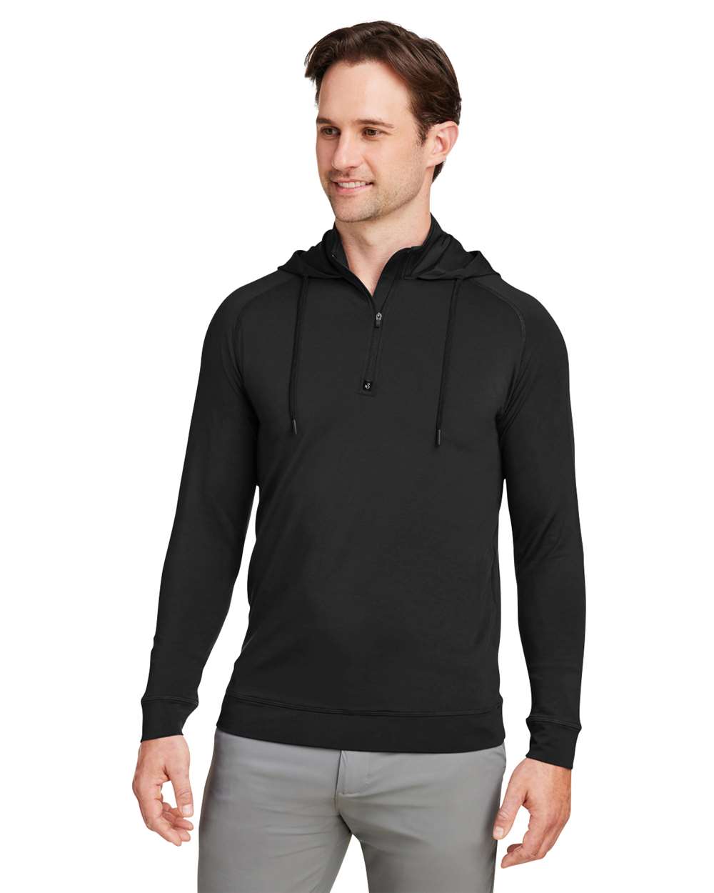 Unisex Vandyke Quarter-Zip Hooded Sweatshirt Lightweight Stretch Performance