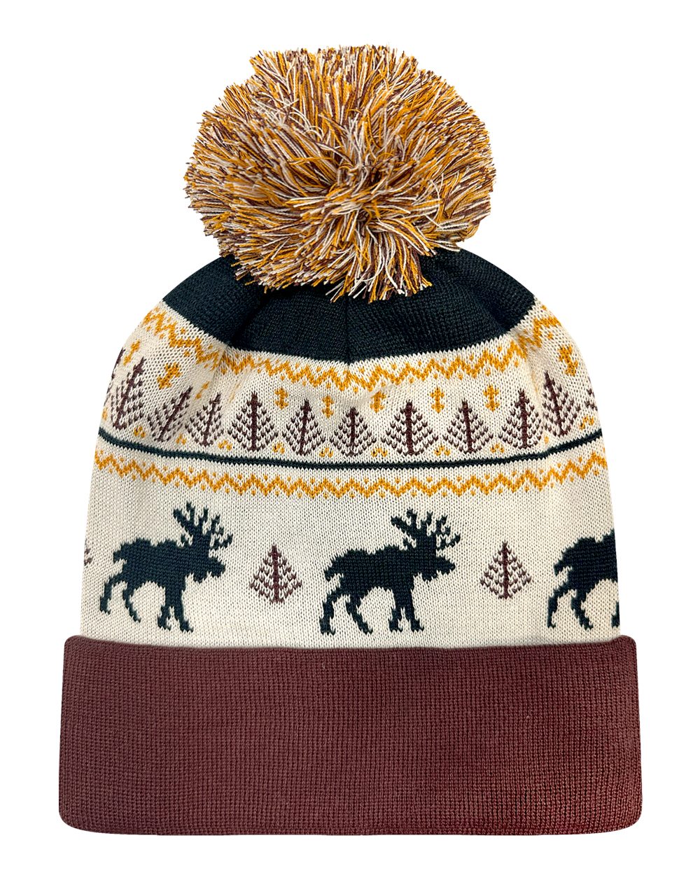 LOCALE Grand Recycled Beanie with Jacquard Knit Contrast Pom