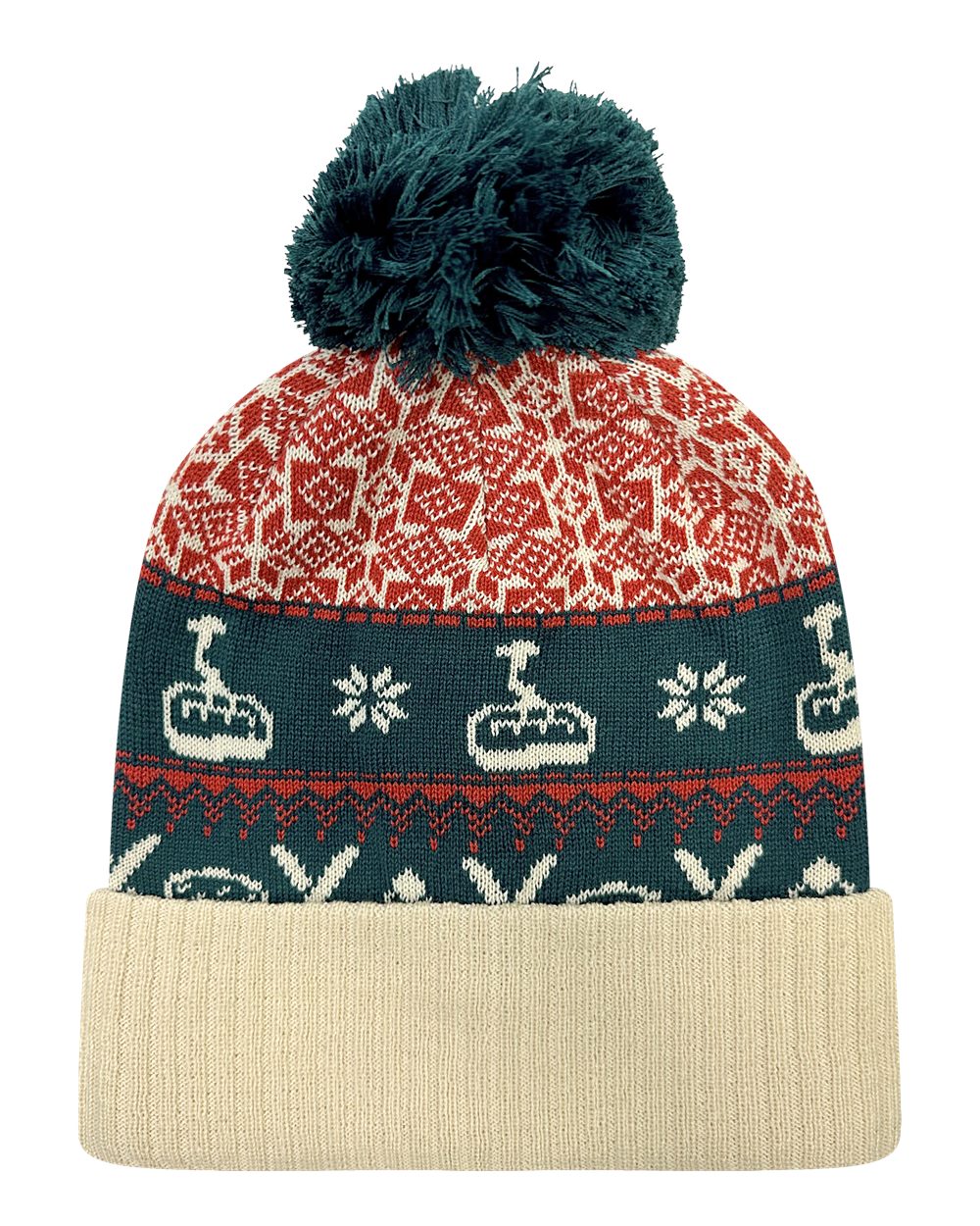 LOCALE Grand Recycled Beanie with Jacquard Knit Contrast Pom