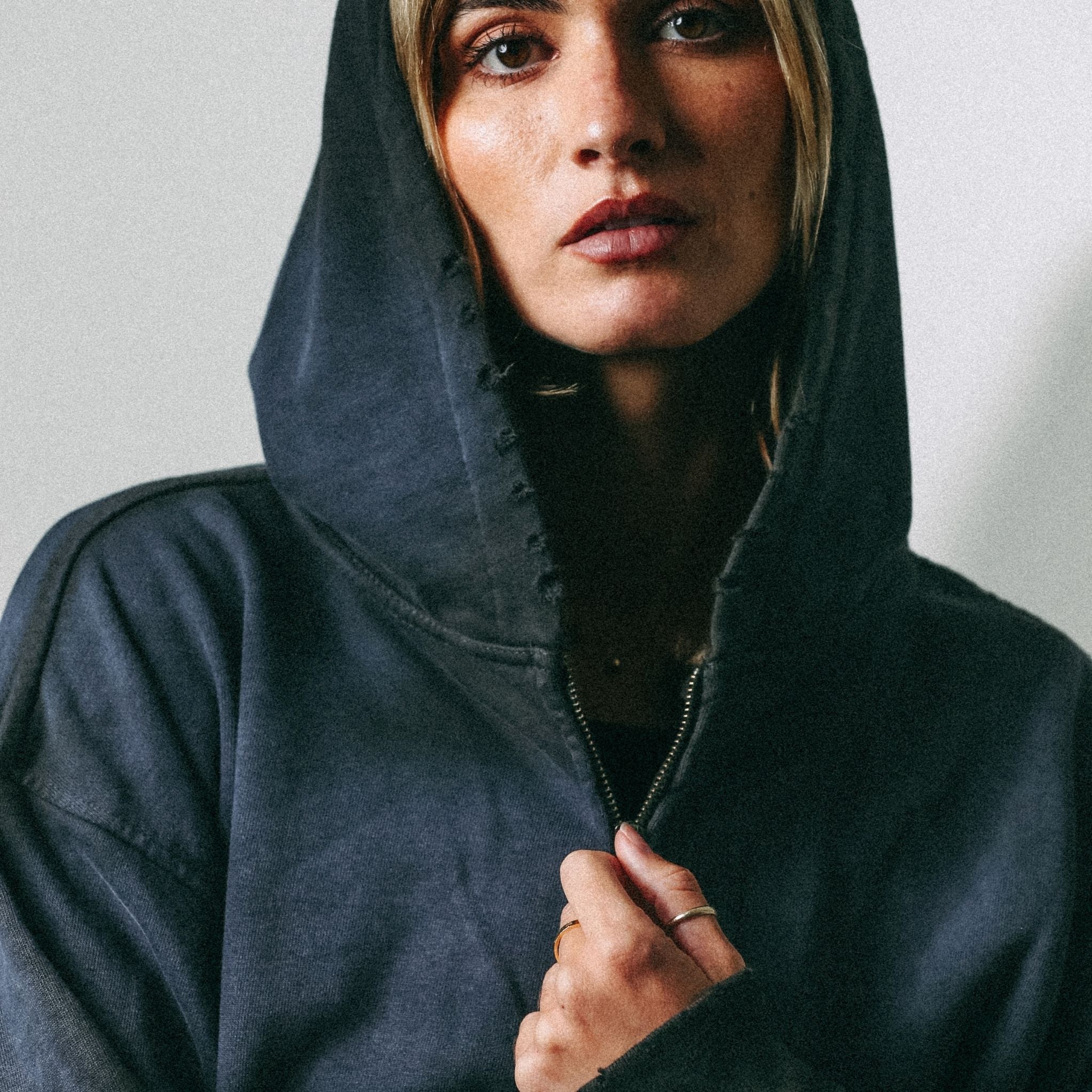 14oz Brushed Cotton Zip Hoodie Oversized Drop-Shoulder Vintage Design