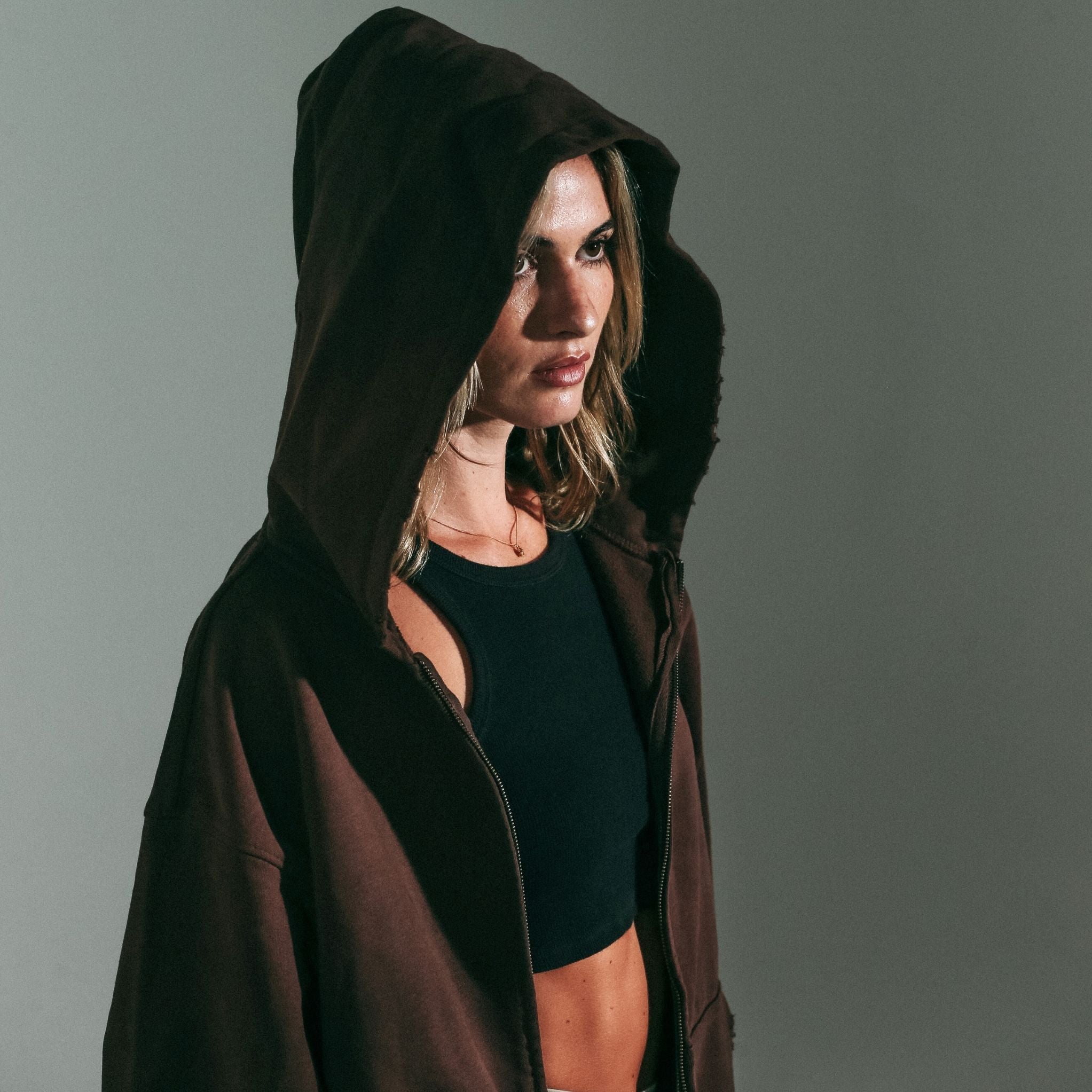 14oz Brushed Cotton Zip Hoodie Oversized Drop-Shoulder Vintage Design