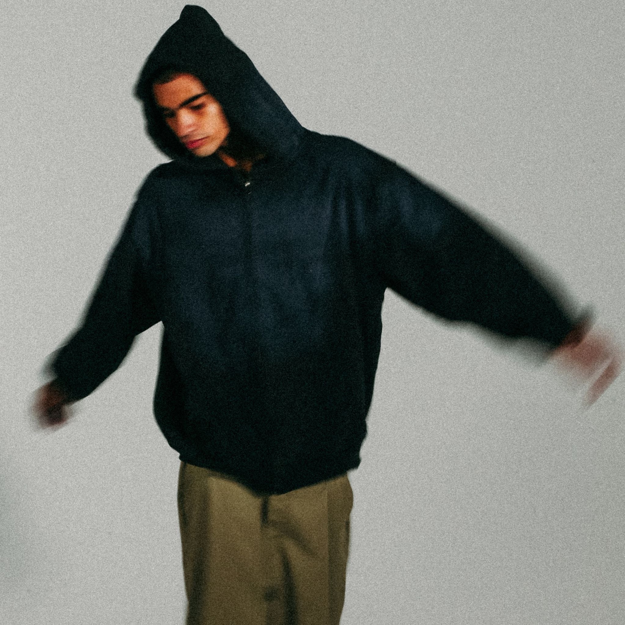 14oz Brushed Cotton Zip Hoodie Oversized Drop-Shoulder Vintage Design