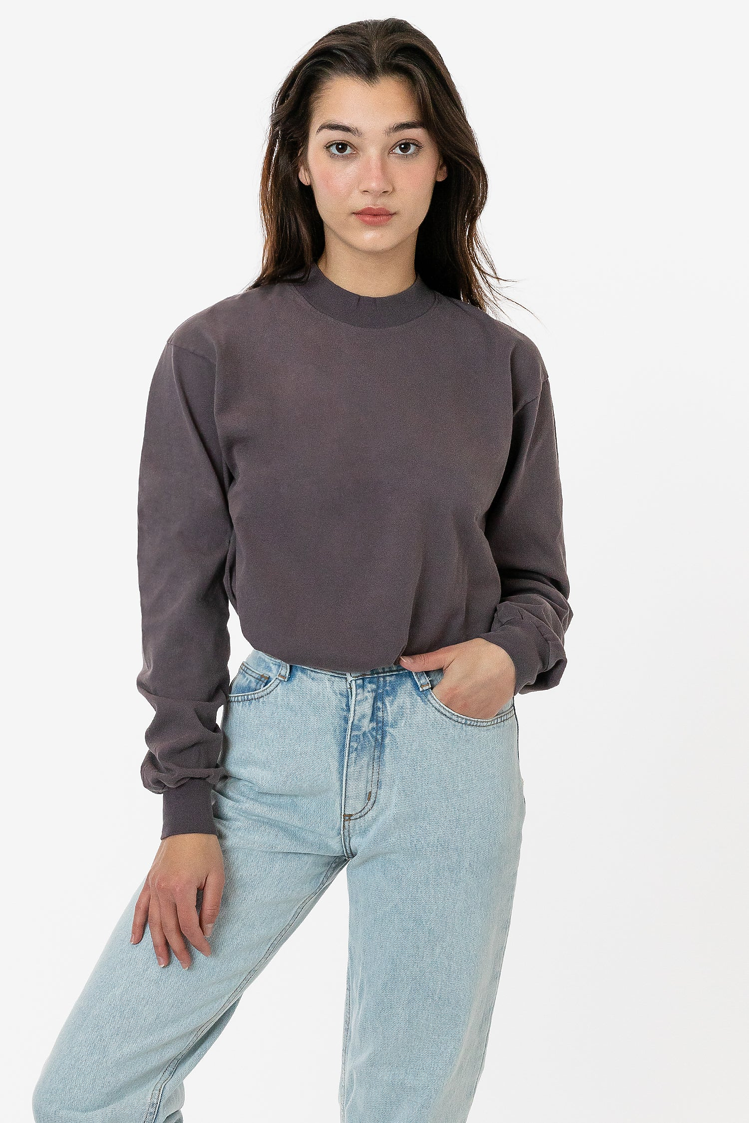 Premium Heavyweight Garment Dye Mockneck Long Sleeve T-Shirt Unisex Comfort