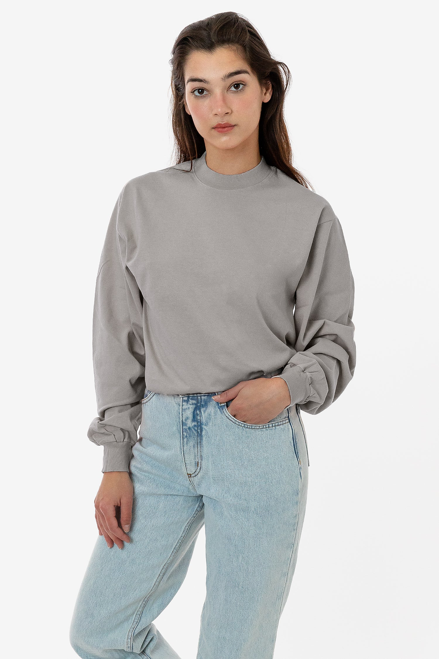 Premium Heavyweight Garment Dye Mockneck Long Sleeve T-Shirt Unisex Comfort