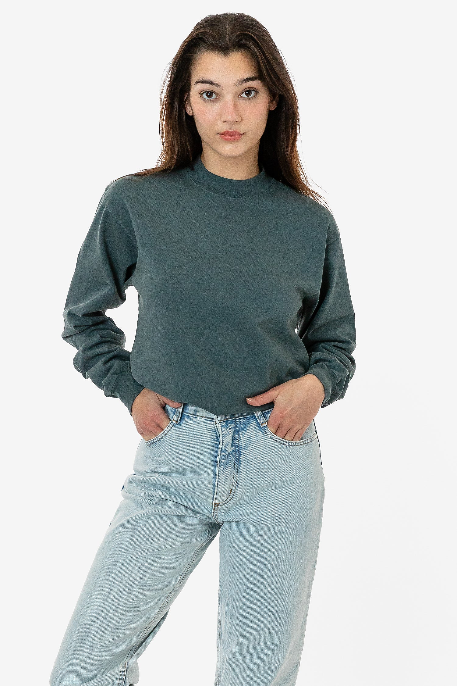 Premium Heavyweight Garment Dye Mockneck Long Sleeve T-Shirt Unisex Comfort