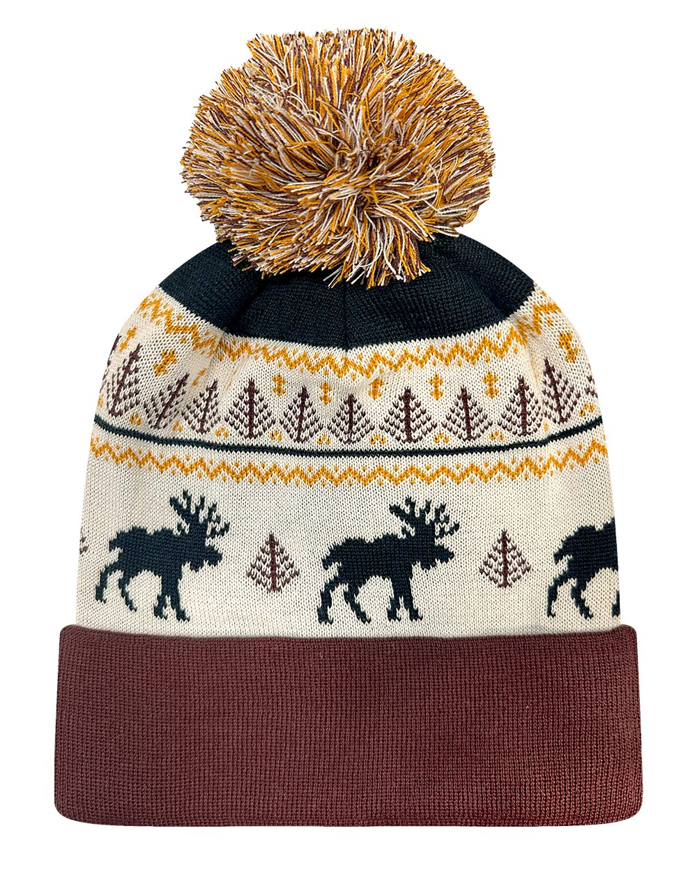 LOCALE Grand Recycled Beanie with Jacquard Knit Contrast Pom