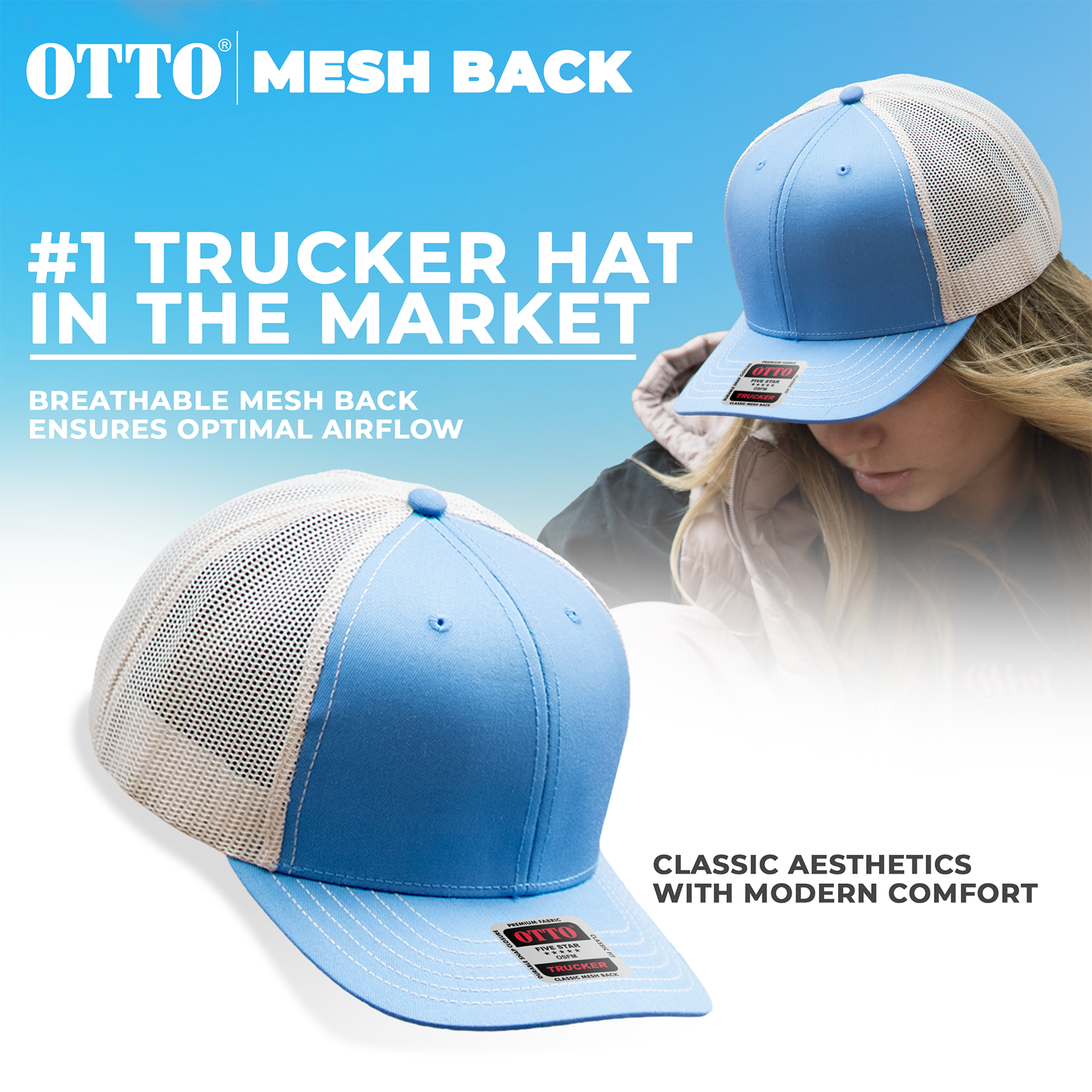 OTTO 5-Panel High Crown Mesh Back Trucker Hat Foam Front
