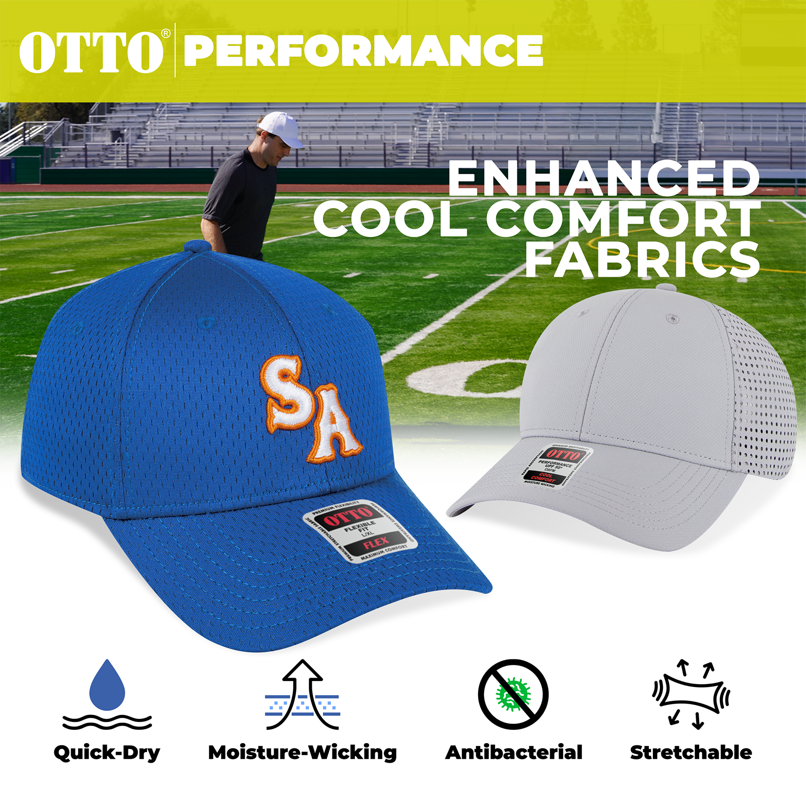OTTO UPF50+ 6-Panel Low Profile Baseball Cap - Stretch Performance