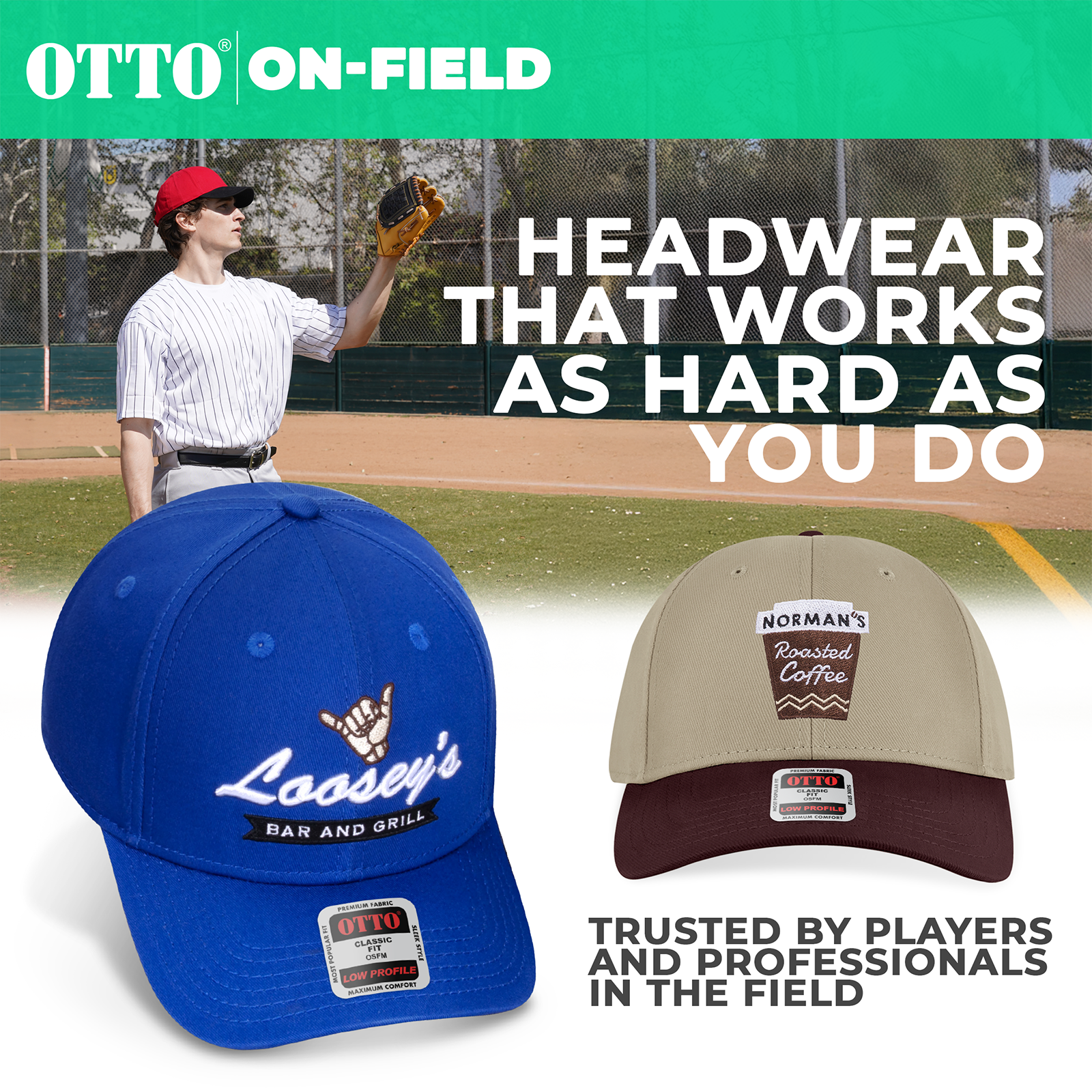 OTTO UPF50+ 6-Panel Low Profile Baseball Cap - Stretch Performance