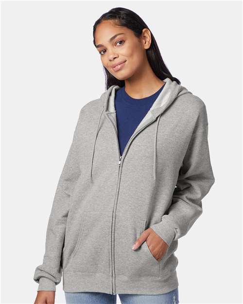 Hanes EcoSmart® Full‑Zip Hooded Sweatshirt – Sustainable Unisex Fleece
