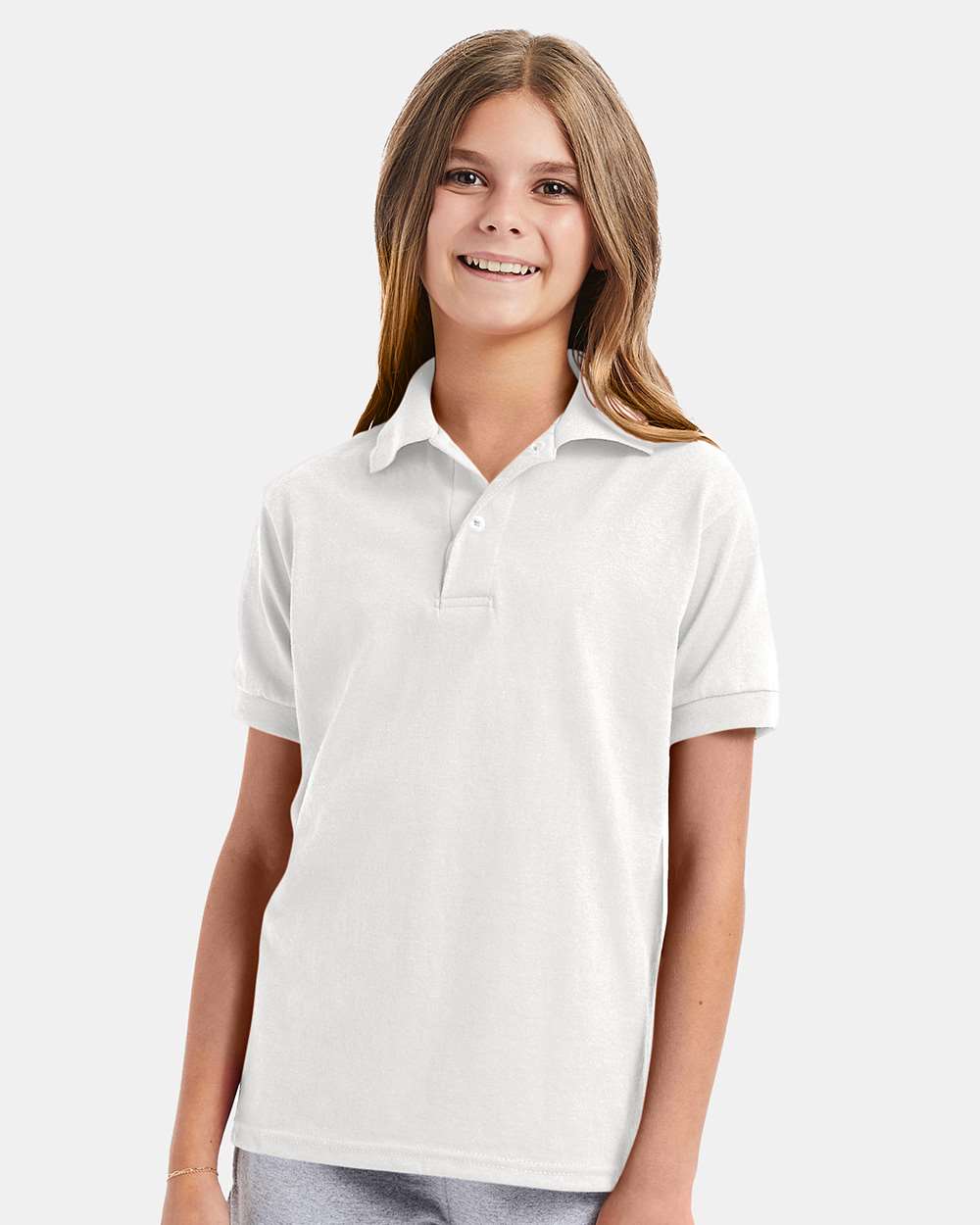 Hanes Youth EcoSmart Durable Cotton-Poly Jersey Polo Shirt - Sustainable Style 054Y