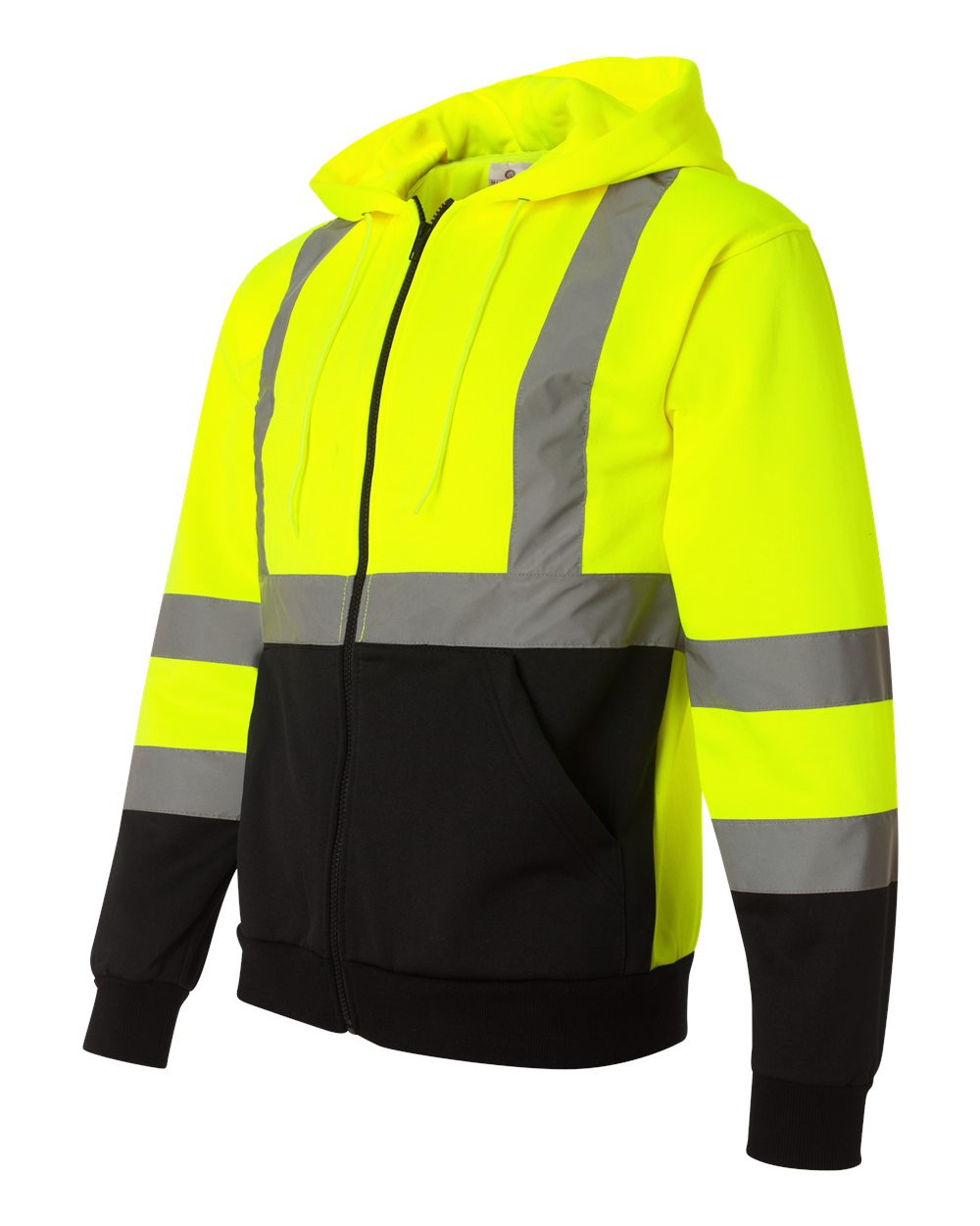 Kishigo Unisex Hi-Vis Full-Zip Hooded Sweatshirt with Reflective Strips