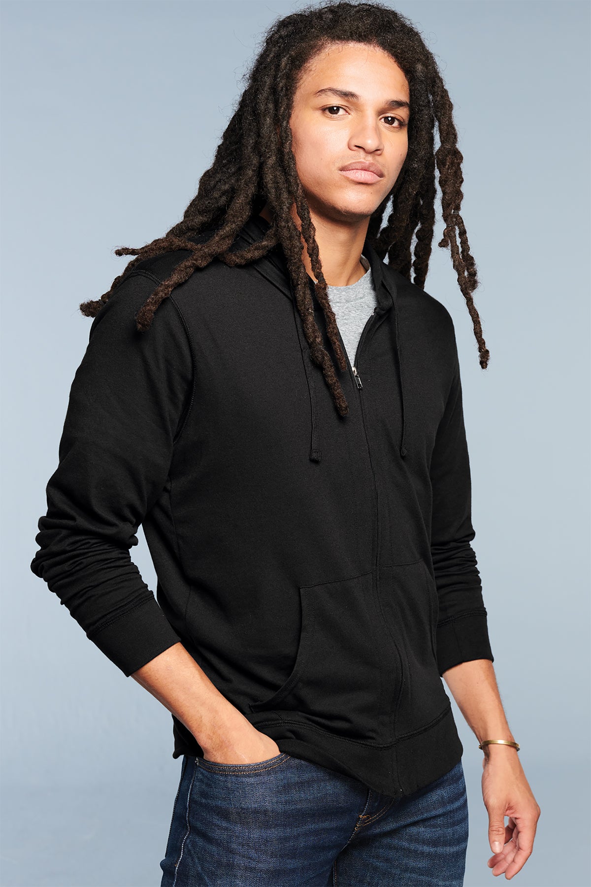 District Jersey Full-Zip Hoodie Lightweight 60/40 Cotton-Poly Layerable Classic Fit