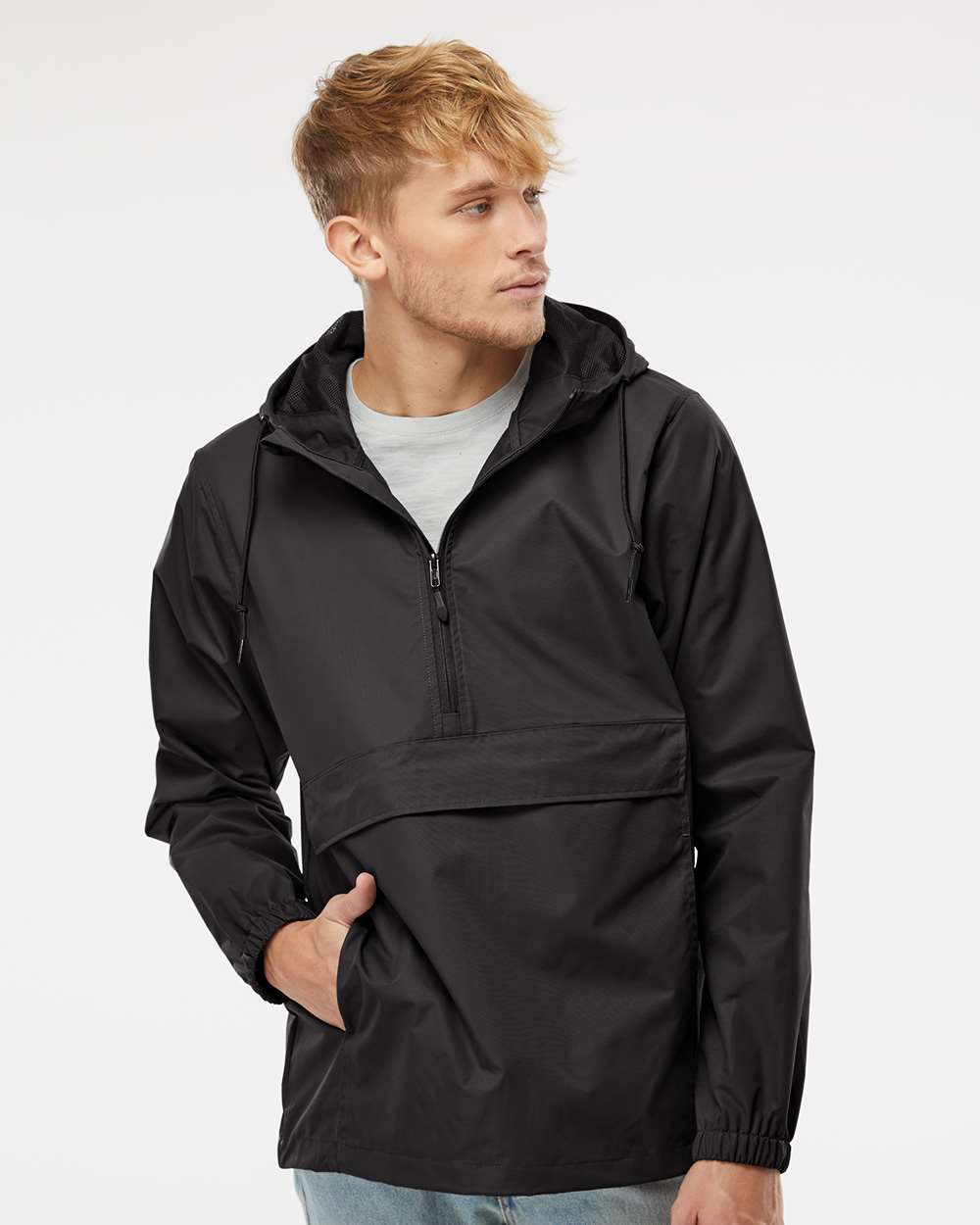 Independent Trading Co. Men's Waterproof Nylon Anorak Jacket with Hood