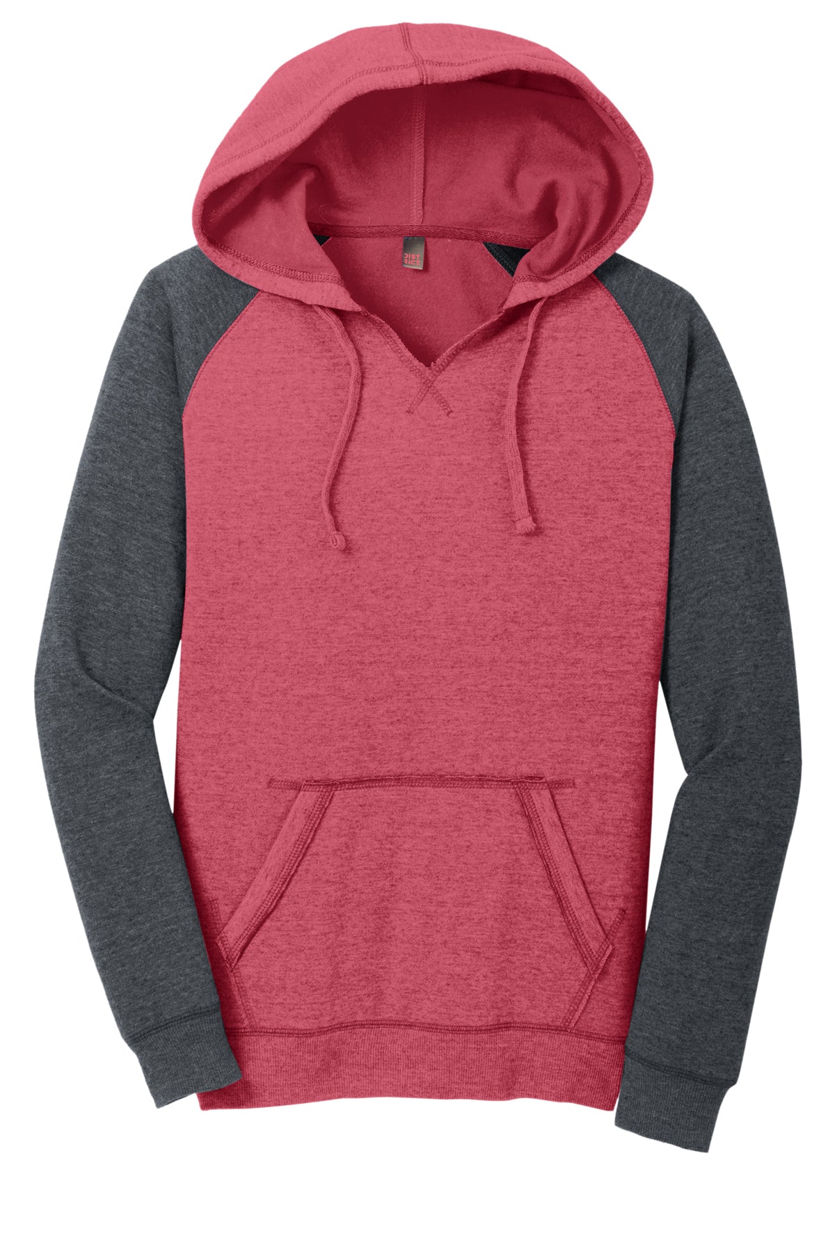 District Women's Lightweight Fleece Raglan Hoodie Heathered Varsity Style