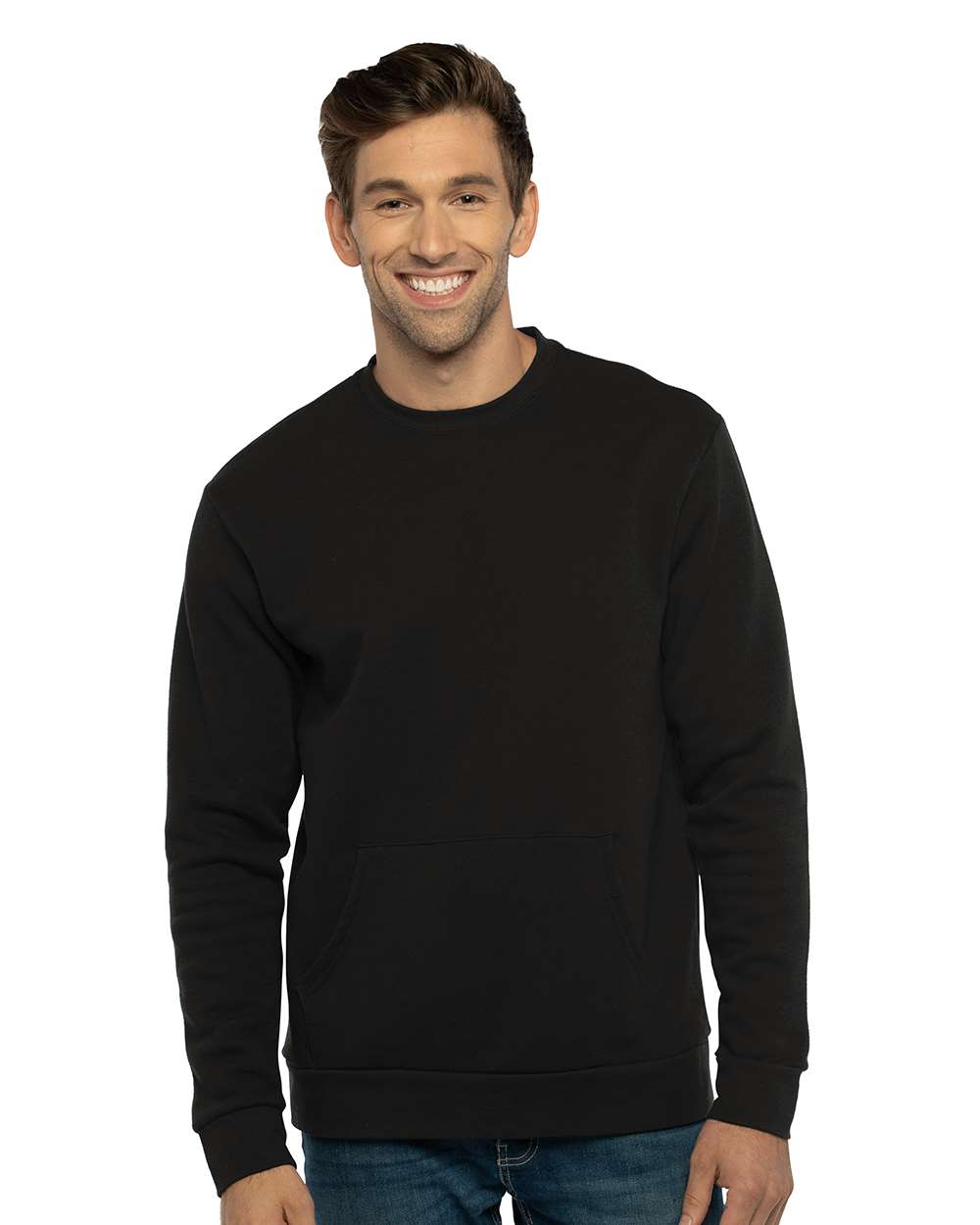 Next Level Unisex Santa Barbara Pocket Crewneck Fleece Sweatshirt with Pouch