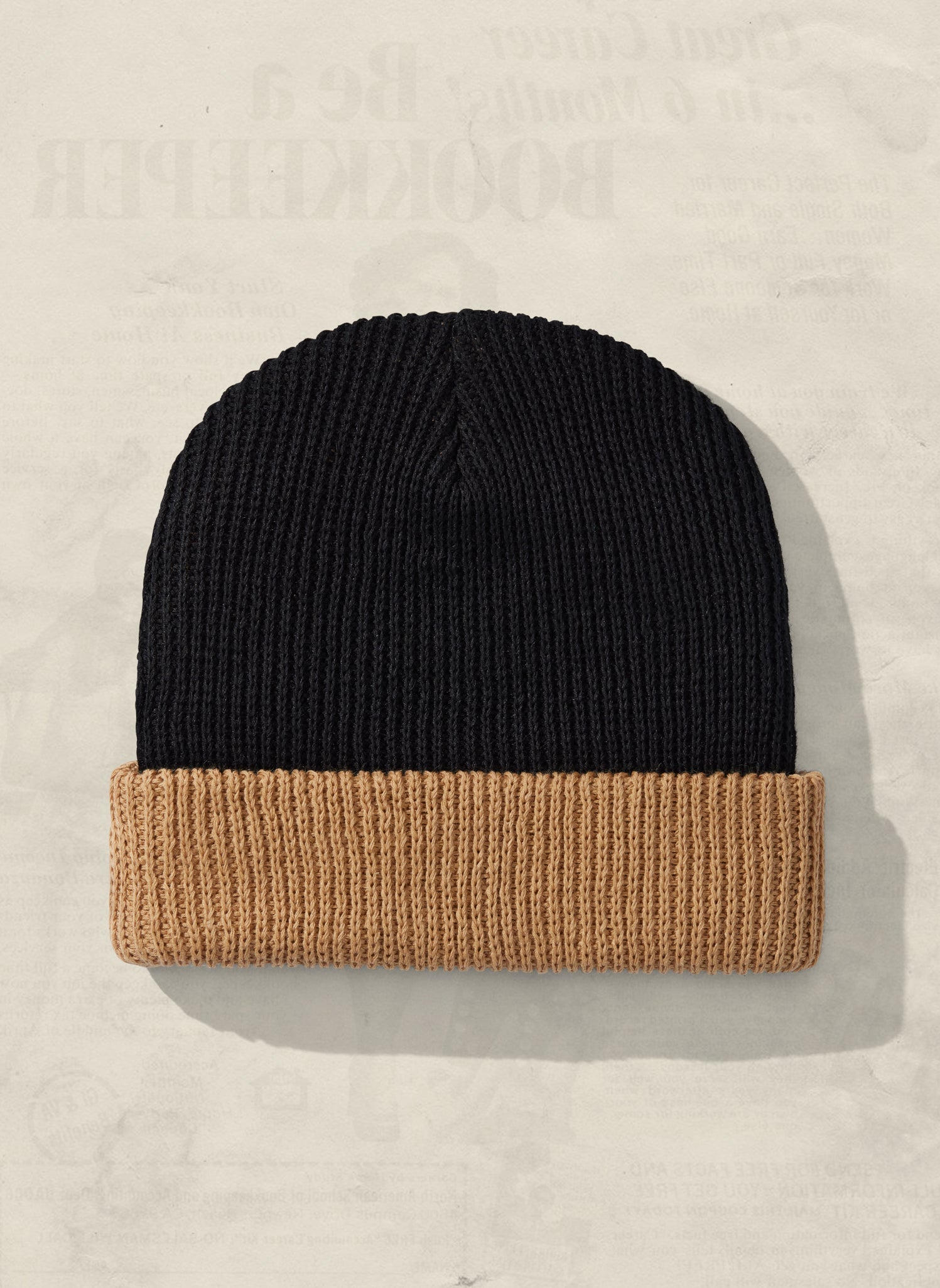 Two-Tone Ramie Cotton Slacker Beanie Ribbed Knit Warmth