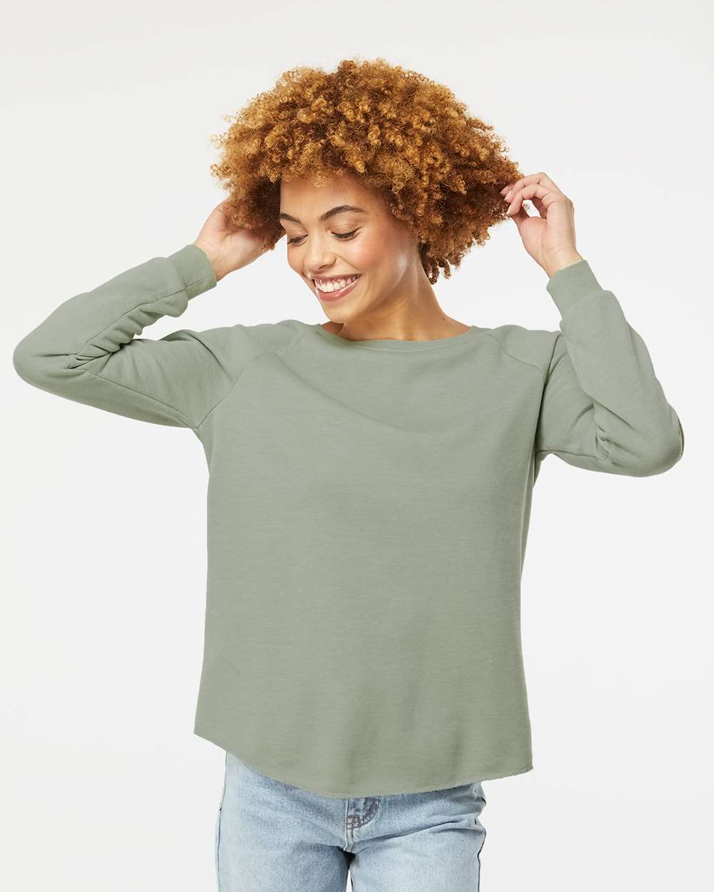 Women's California Wave Wash Crewneck Sweatshirt Soft Raglan Fleece