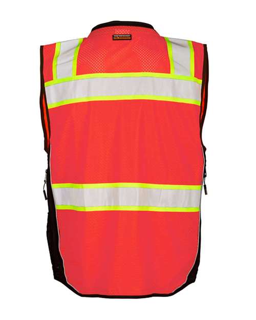 Kishigo Premium Black Series High-Visibility Surveyor Vest with Pockets and Reflective Tape
