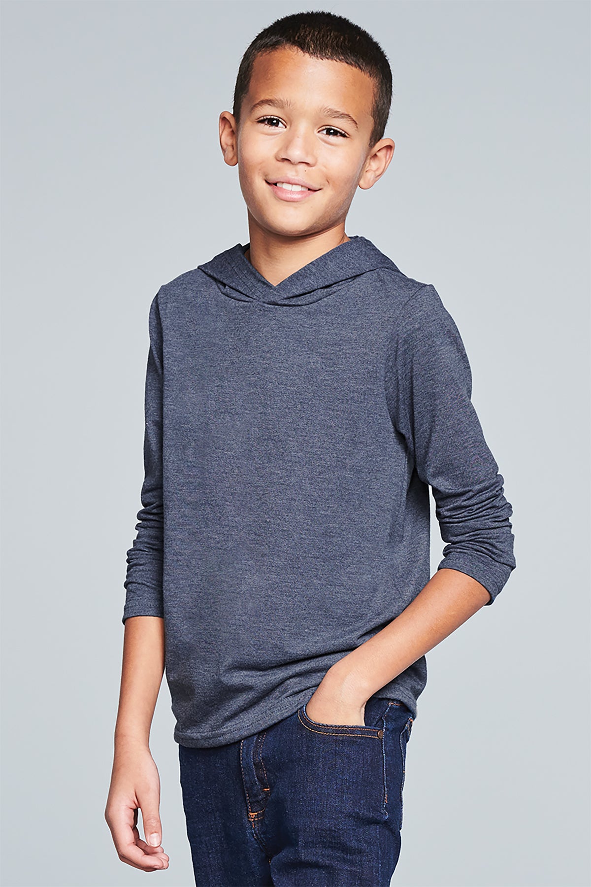 District Youth Perfect Tri Long Sleeve Hoodie Lightweight Tri-Blend