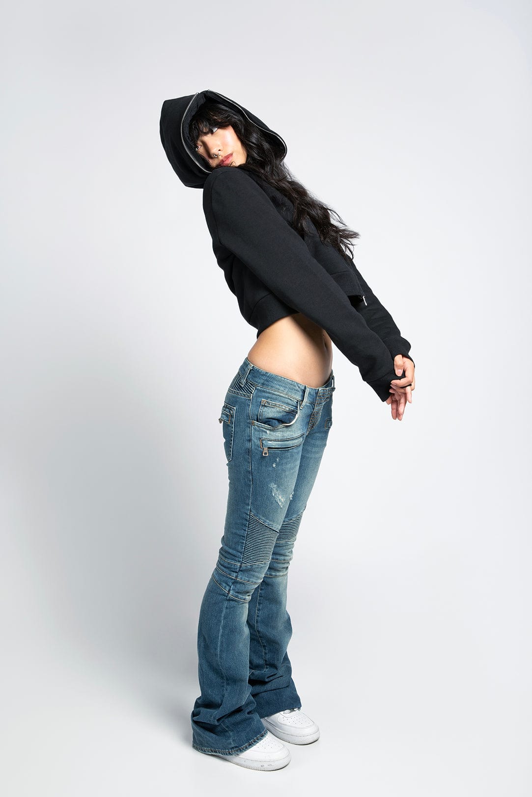 Phantom Black Cropped Full-Zip Body Bag Hoodie with YKK Zipper