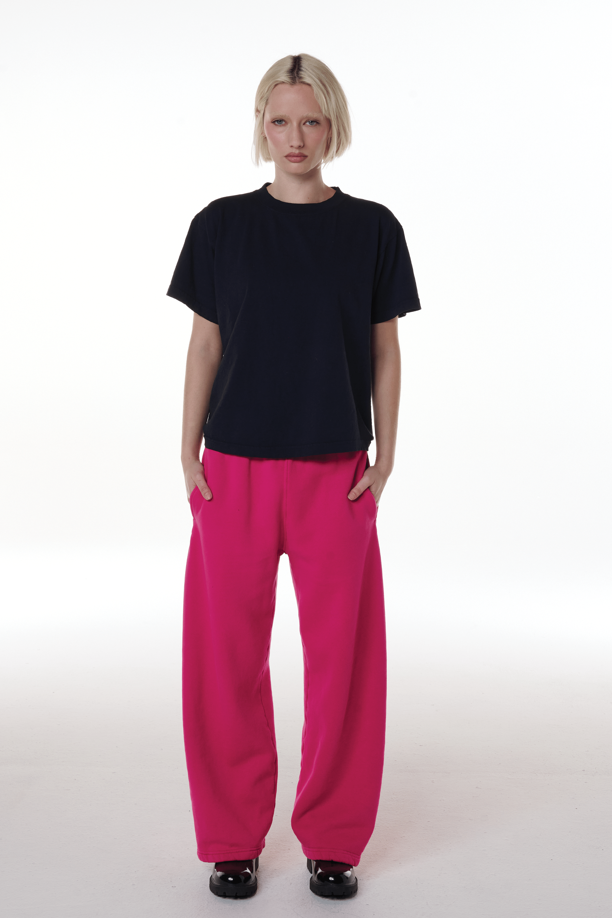 Honors Semi-Slub Cotton Boxy Cropped T-Shirt Black Thick Rib Collar