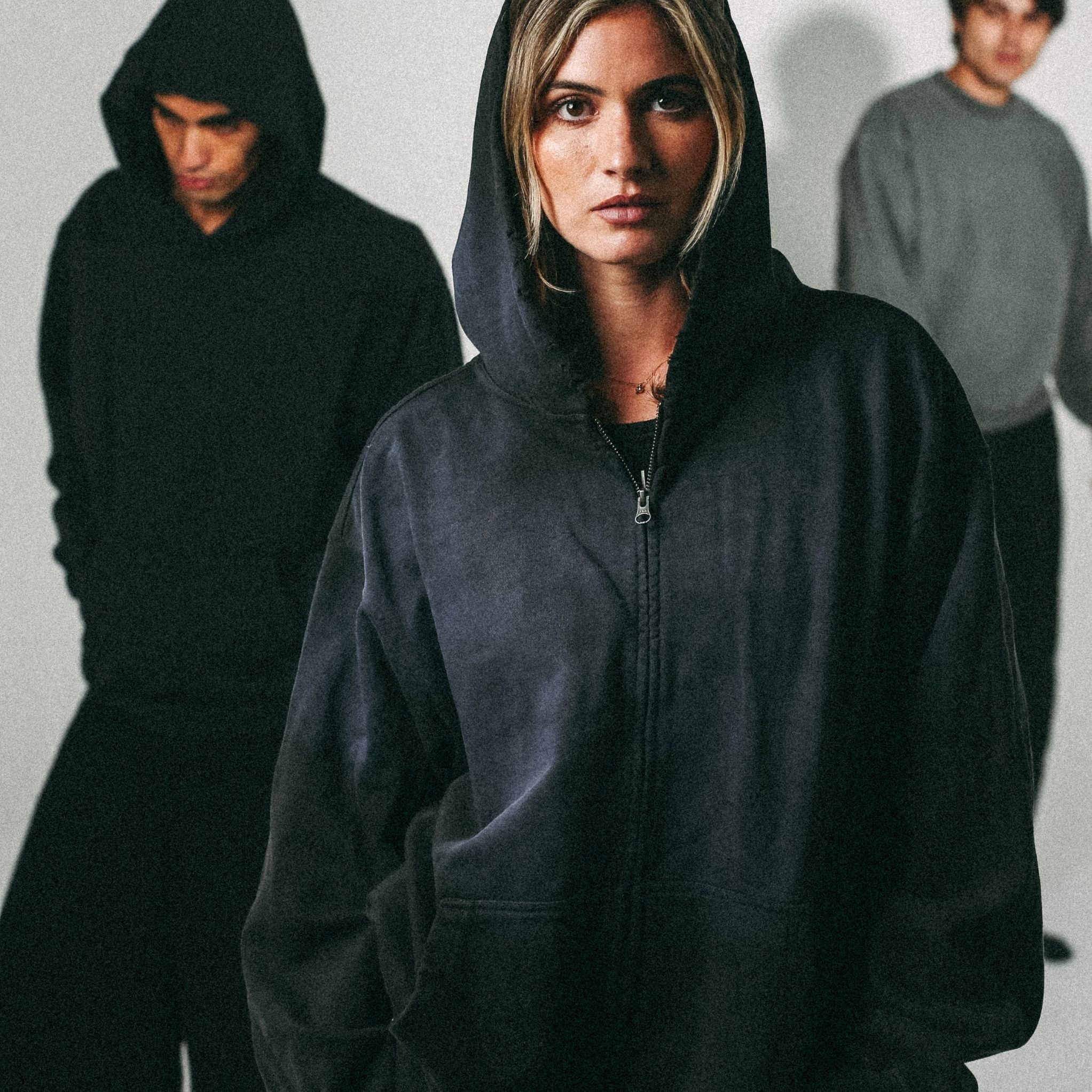 14oz Brushed Cotton Zip Hoodie Oversized Drop-Shoulder Vintage Design