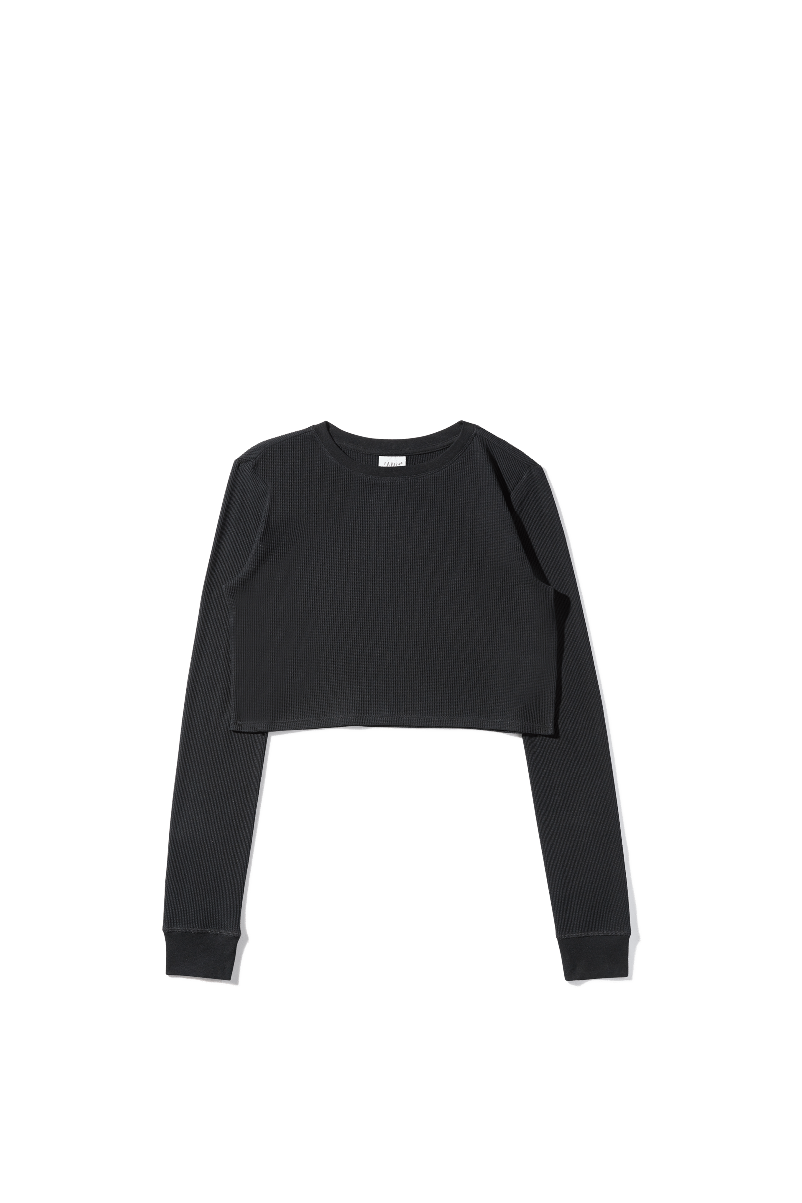Waffle Knit Cropped Thermal Longsleeve Tee with Thumbholes Raw Hem