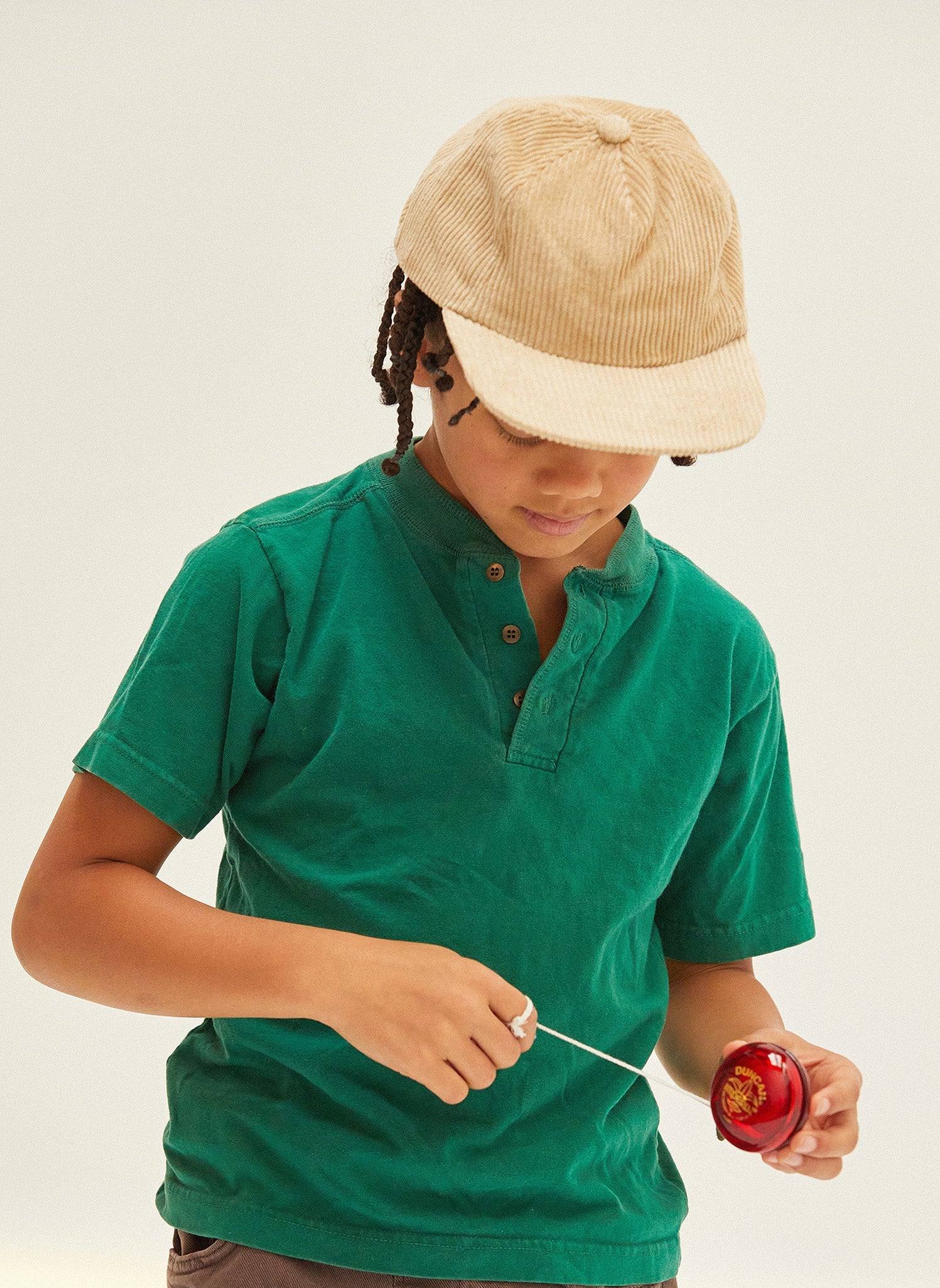 Kids Corduroy Field Trip Hat Adjustable Brass Strap 5-Panel