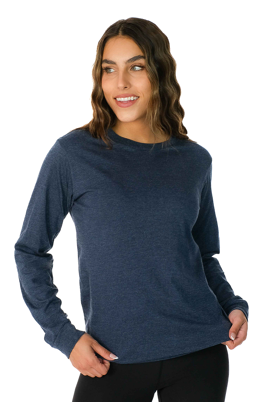 Premium Heather Long Sleeve Crew Neck Tee CVC Cotton-Poly Blend