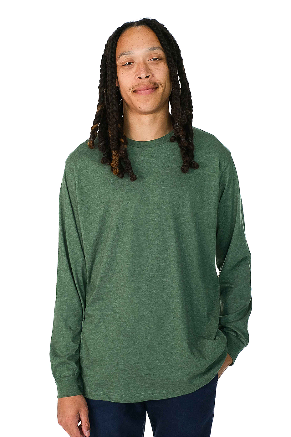 Premium Heather Long Sleeve Crew Neck Tee CVC Cotton-Poly Blend