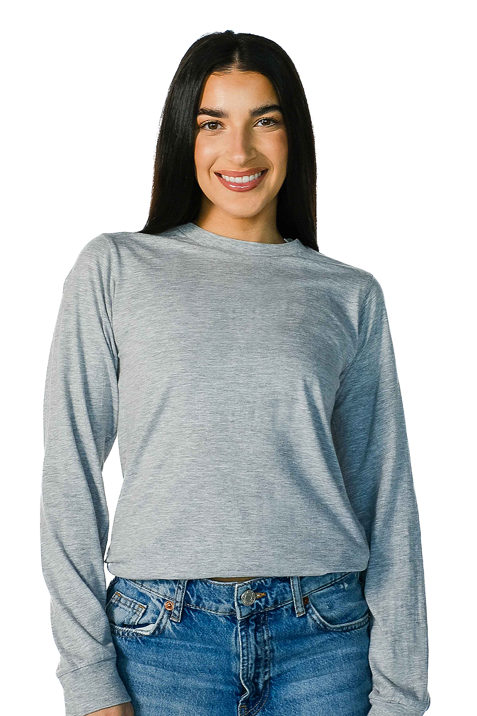Premium Heather Long Sleeve Crew Neck Tee CVC Cotton-Poly Blend