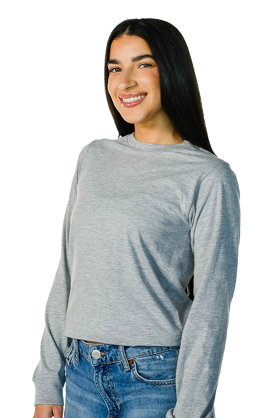 Premium Heather Long Sleeve Crew Neck Tee CVC Cotton-Poly Blend